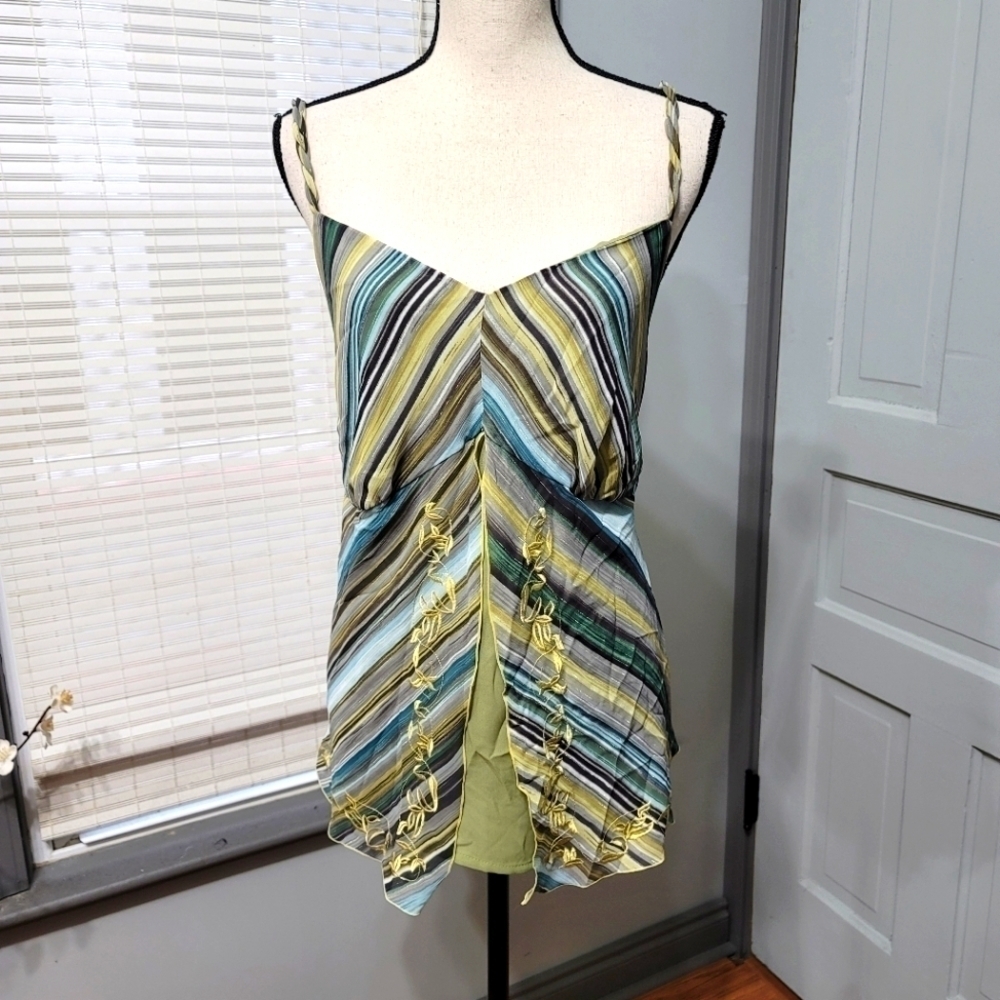 Lane Bryant Embroidered Split Double Chiffon Babydoll Cami - Green / Blue